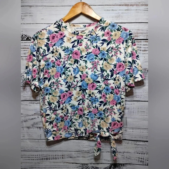 Vicki Wayne Floral Tie Shirt size Large 90's Y2K Flowers Cropped Maximalist - Picture 6 of 6